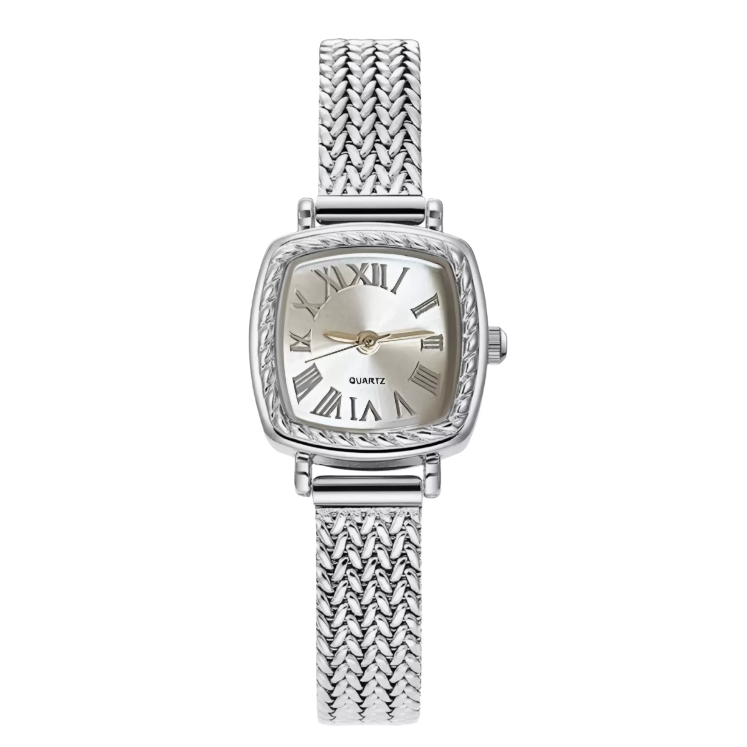 ساعت مچی عقربه‌ای کوارتز زنانه مدل اسپرت مینیمال بند استیل طرح بافت گندمی کد ۳