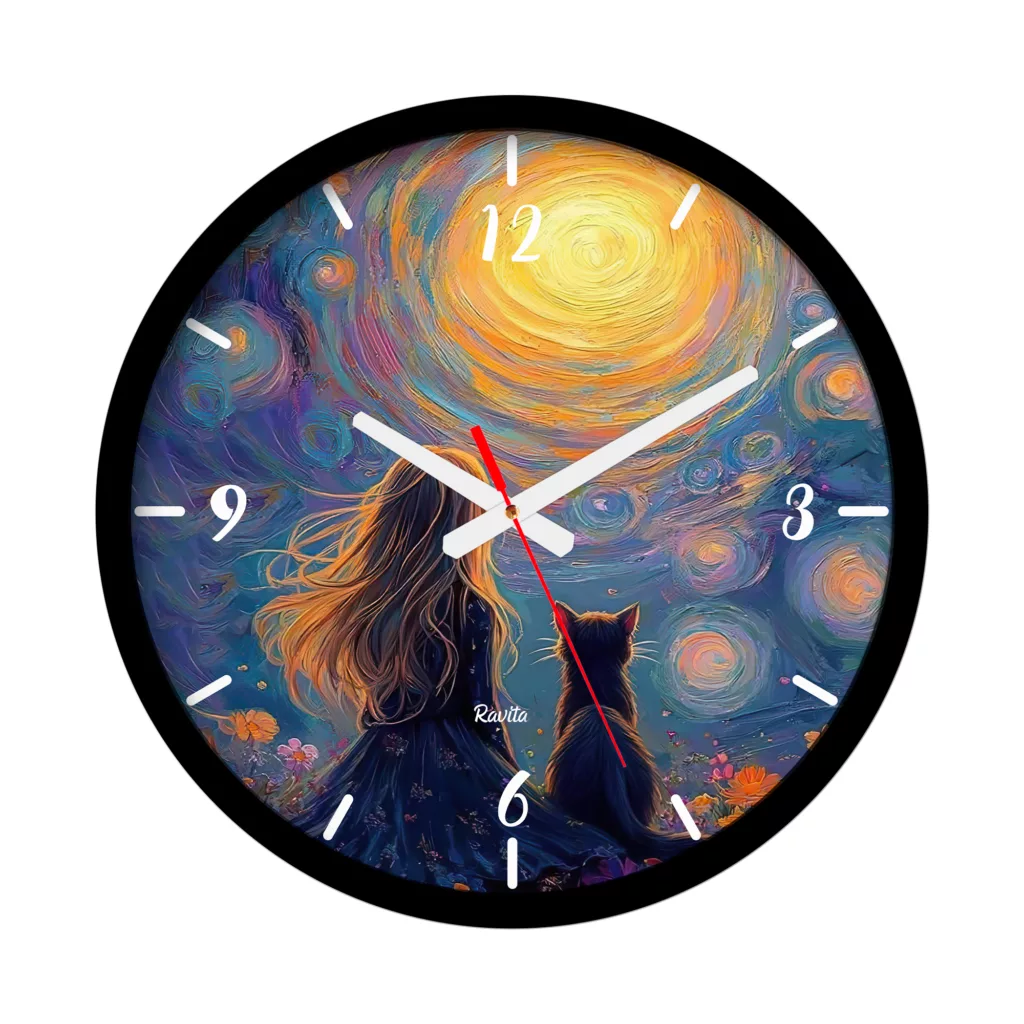 ساعت دیواری کوارتز راویتا مدل دختر و گربه کد 3709
