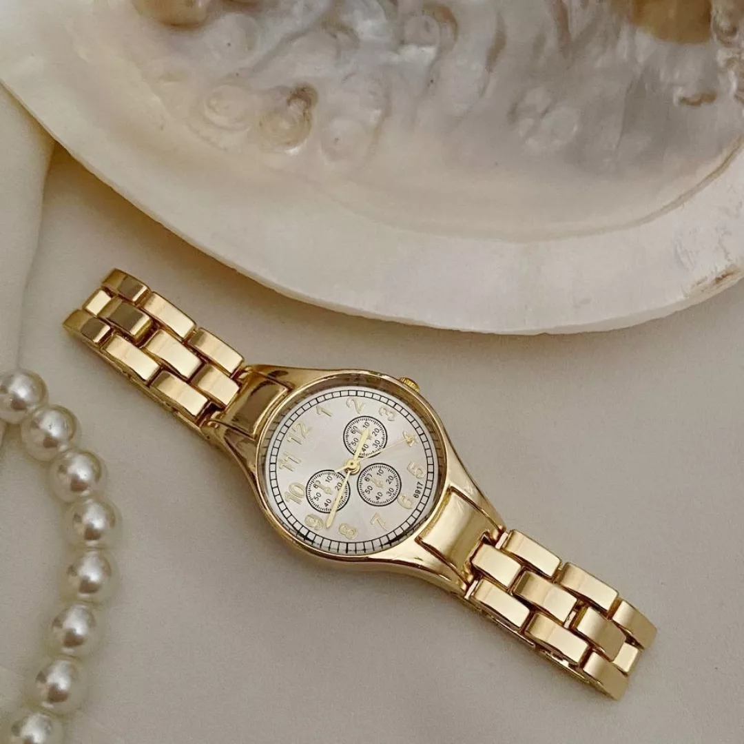 ساعت مچی عقربه‌ای کوارتز زنانه مدل کلاسیک لوکس تک موتوره بند دستبندی کد ۱