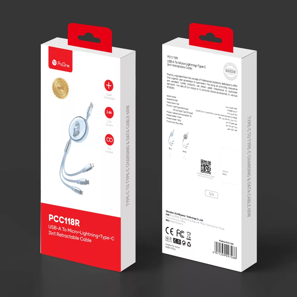 کابل تبدیل USB به USB-C / microUSB / لایتنینگ پرووان مدل PCC118R