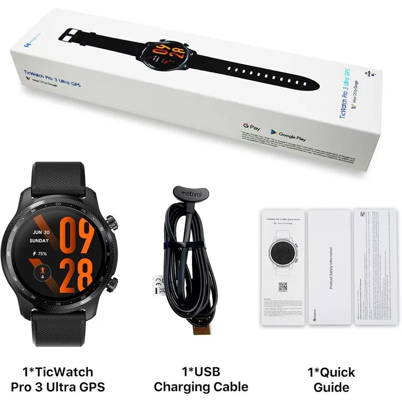 ساعت هوشمند 47 میلی متری موبووی مدل TicWatch Pro 3 Ultra GPS ورژن ۲ با بند سیلیکونی