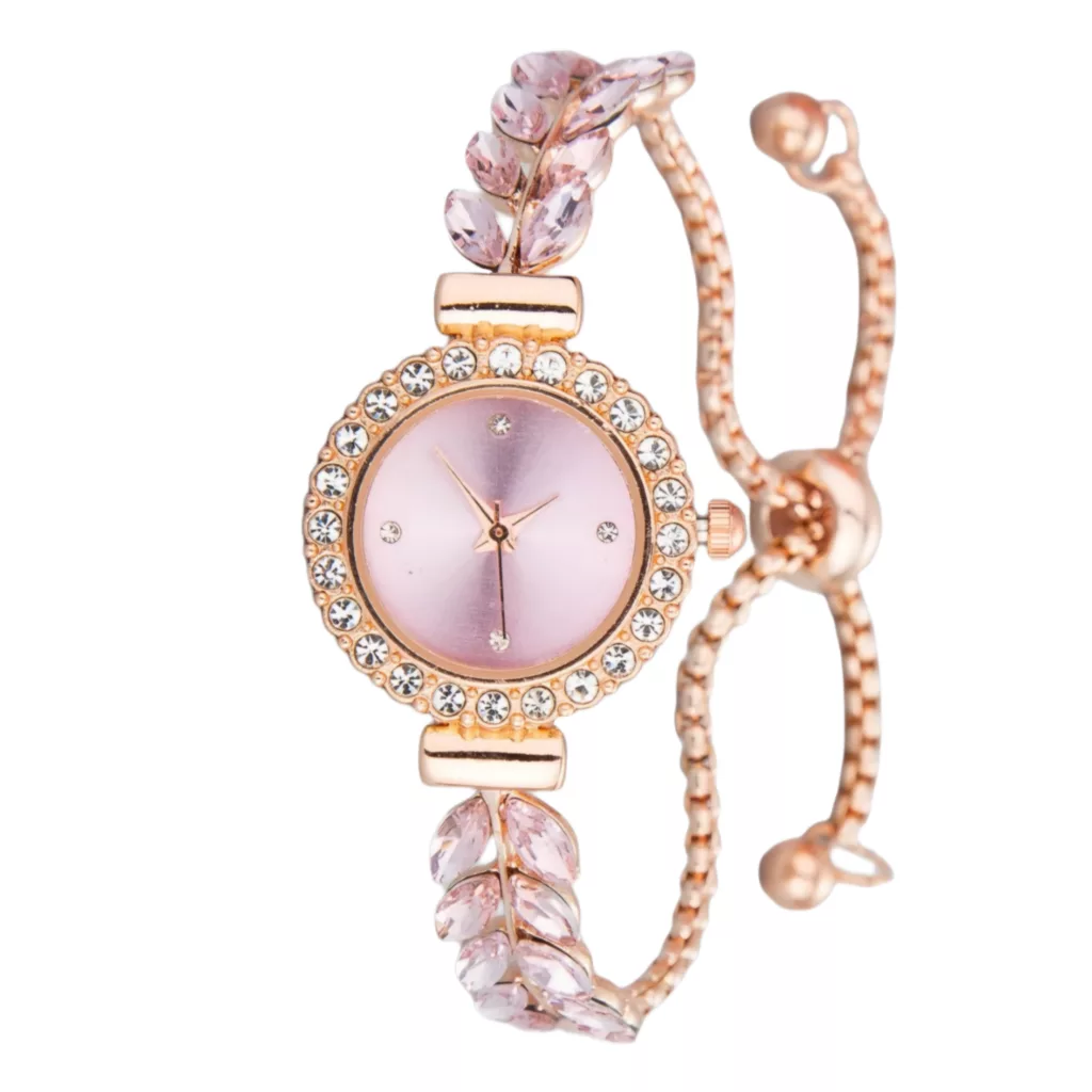 ساعت مچی عقربه ای زنانه مدل دور نگین بند نگین دار دستبندی قفل کرواتی