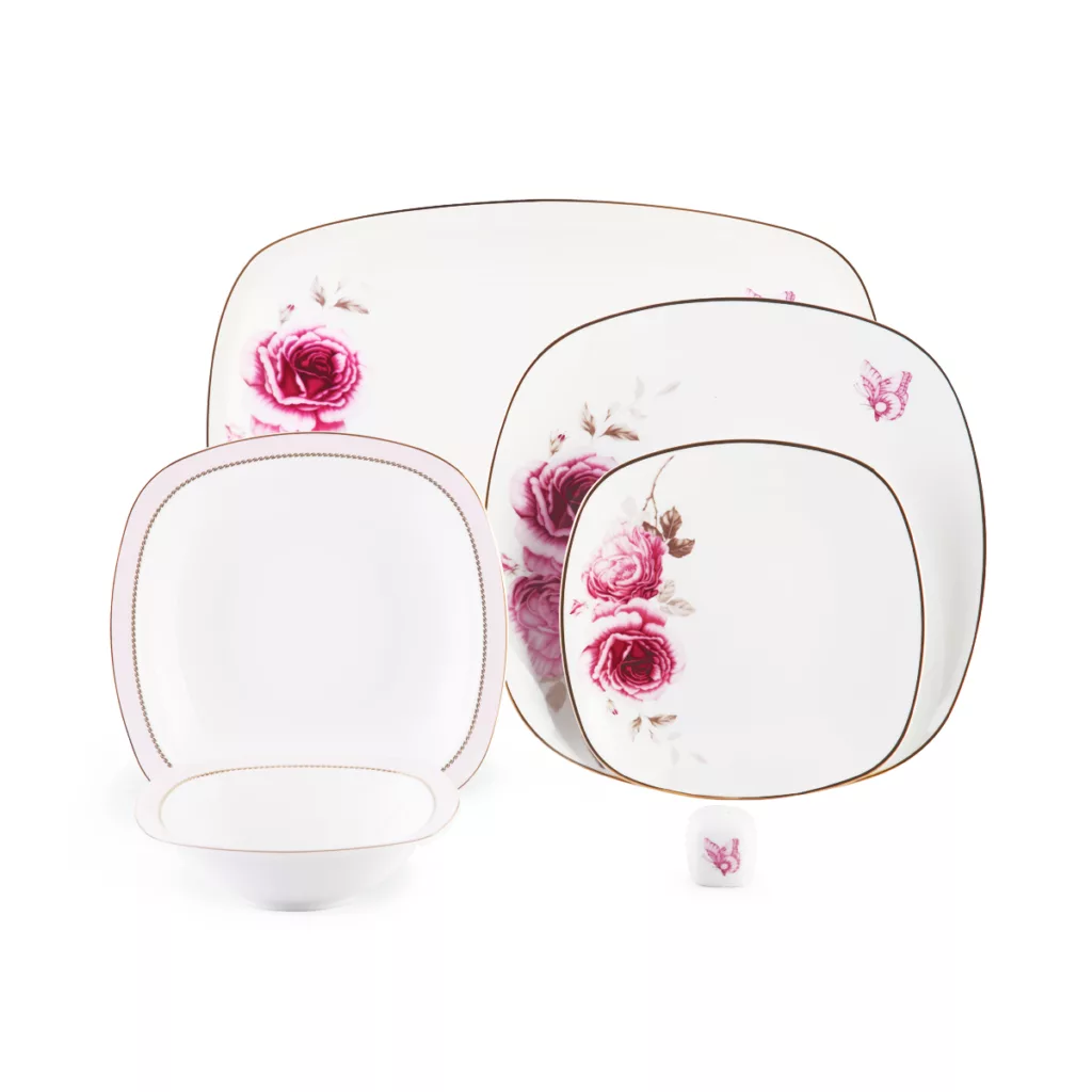 سرویس غذاخوری27 پارچه چینی زرین ایران سری کواترو مدل رزفلاور درجه یک