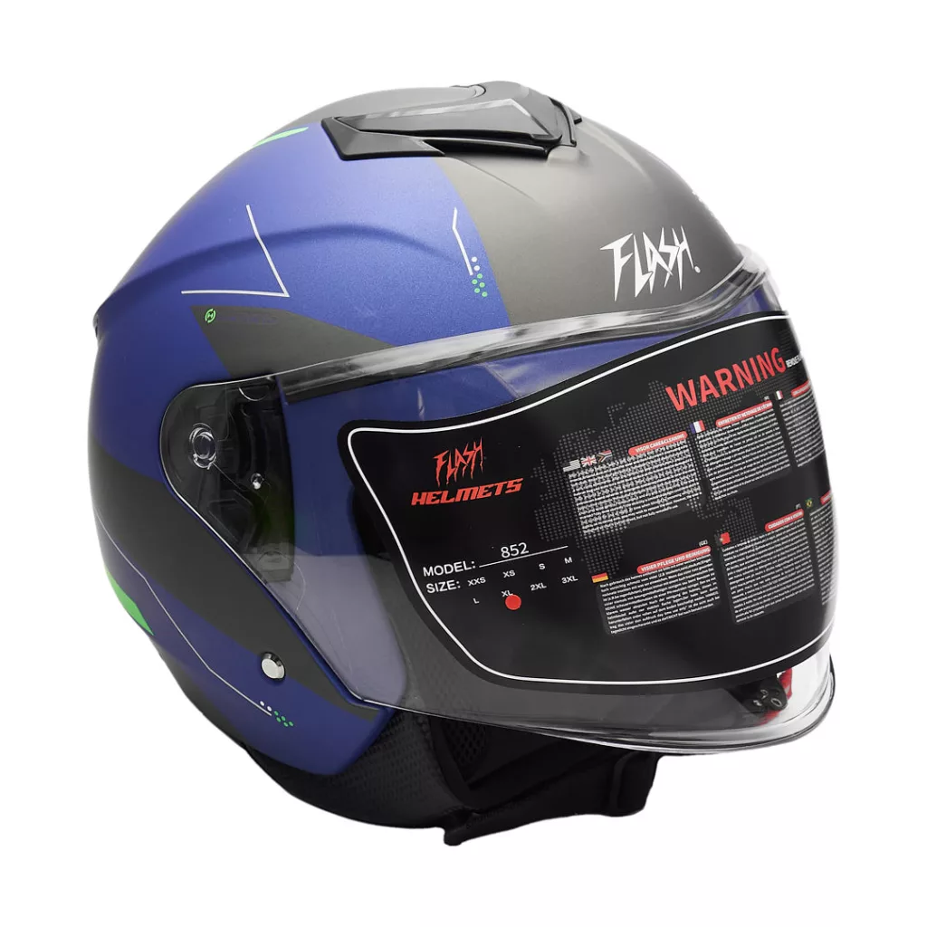 کلاه کاسکت بدون فک فلش مدل 852 matt blue-neon-green