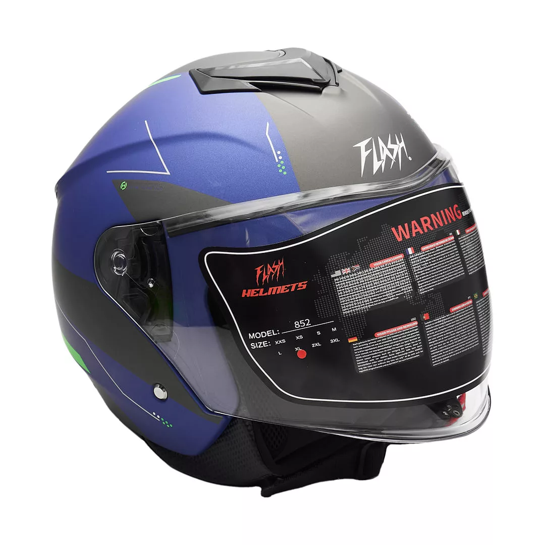 کلاه کاسکت بدون فک فلش مدل 852 matt blue-neon-green