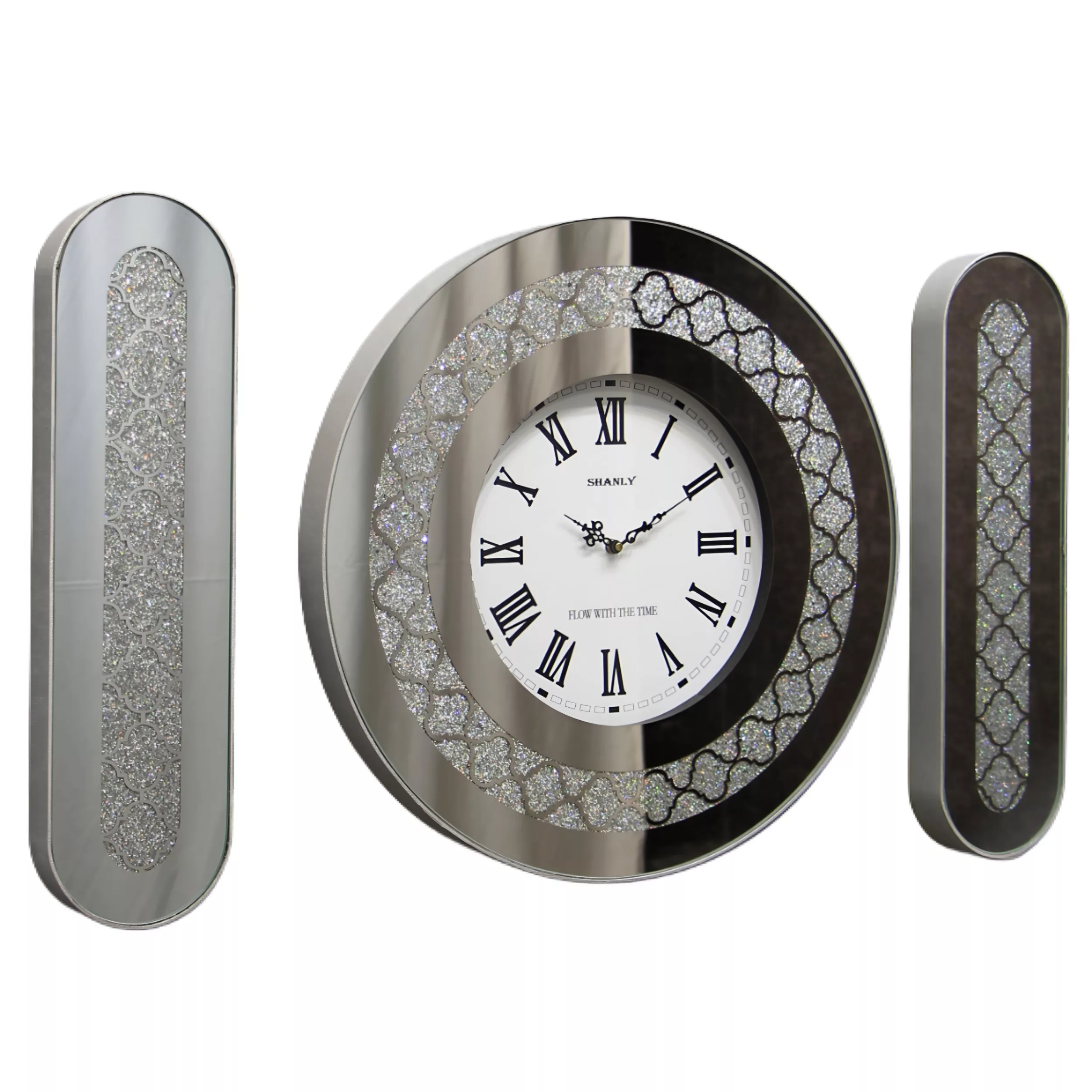 ساعت دیواری سانلی مدل آینه ای کد 1303 S به همراه تابلو آینه ای