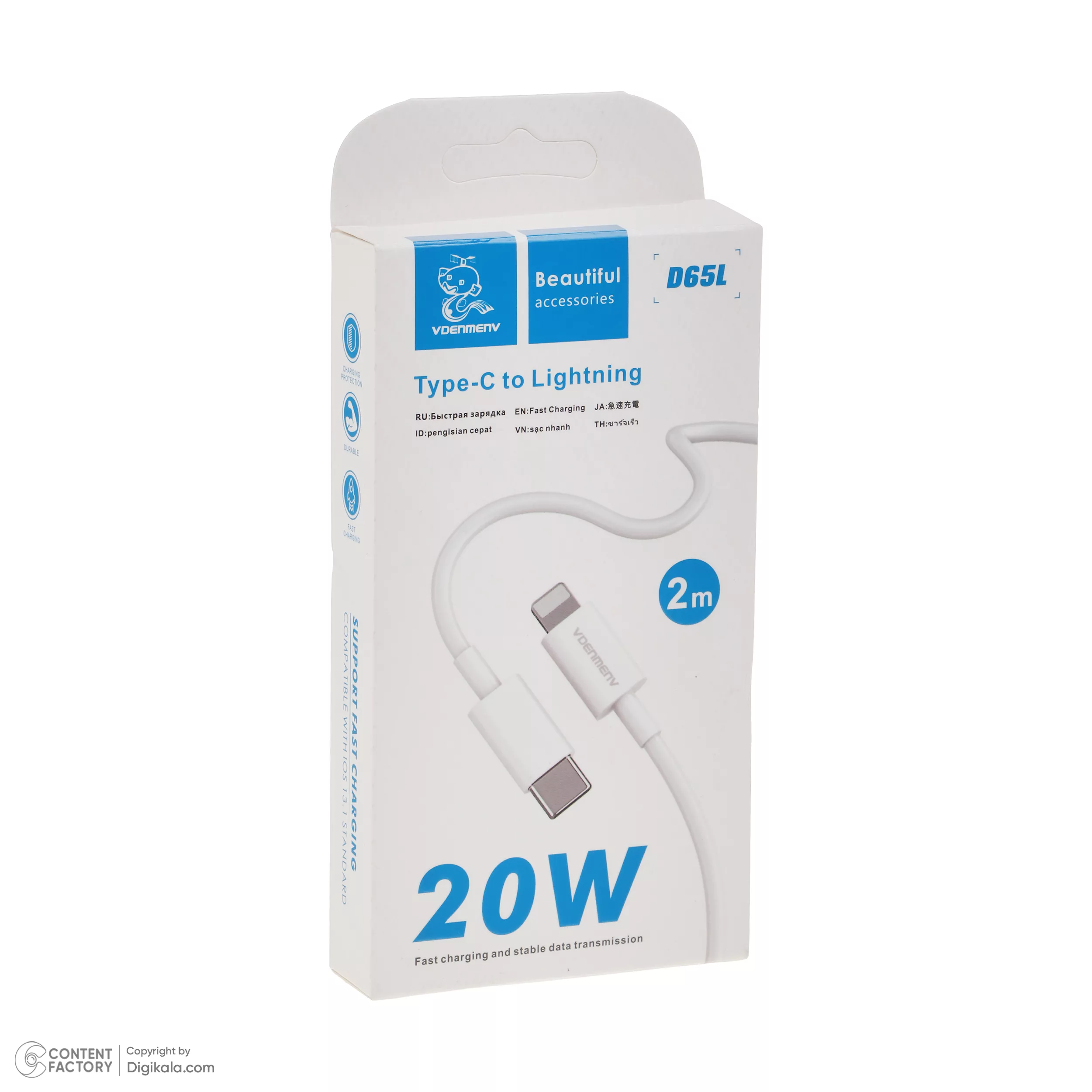 کابل تبدیل USB-C به لایتنینگ وی دنمن وی مدل D65L طول 2 متر