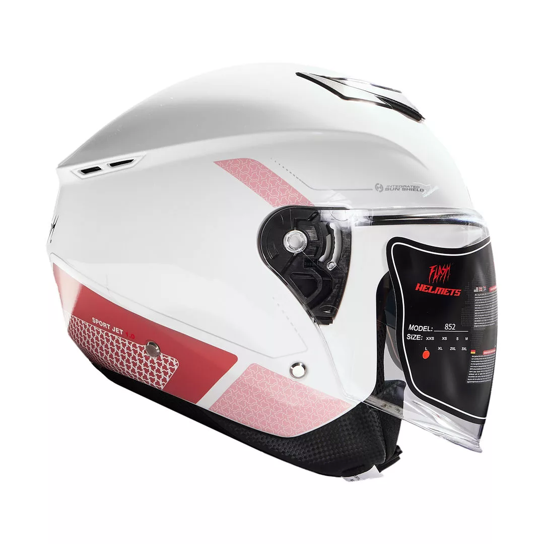 کلاه کاسکت بدون فک فلش مدل 852 glossy pink-white