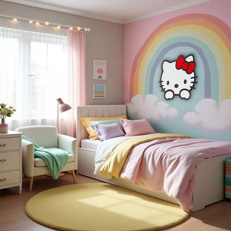 چراغ خواب دیواری اتاق کودک سان لیزر طرح هلو کیتی Hello Kitty مدل ریموت دار