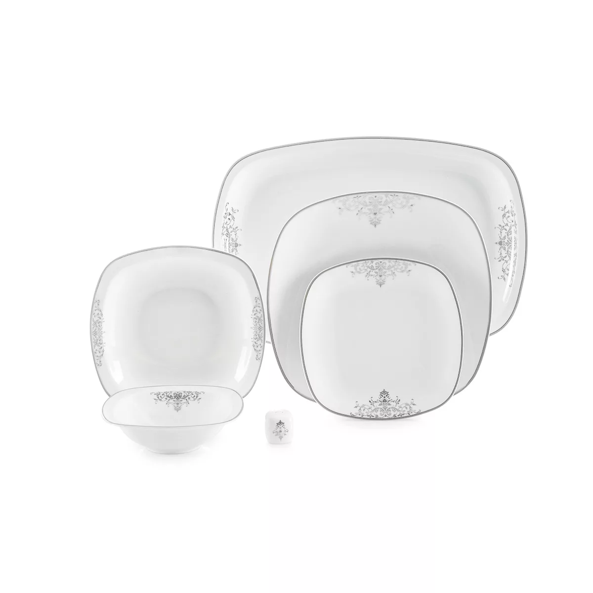 سرویس غذاخوری 27 پارچه چینی زرین ایران سری کواترو مدل مونت کارلو پلاتینی درجه عالی