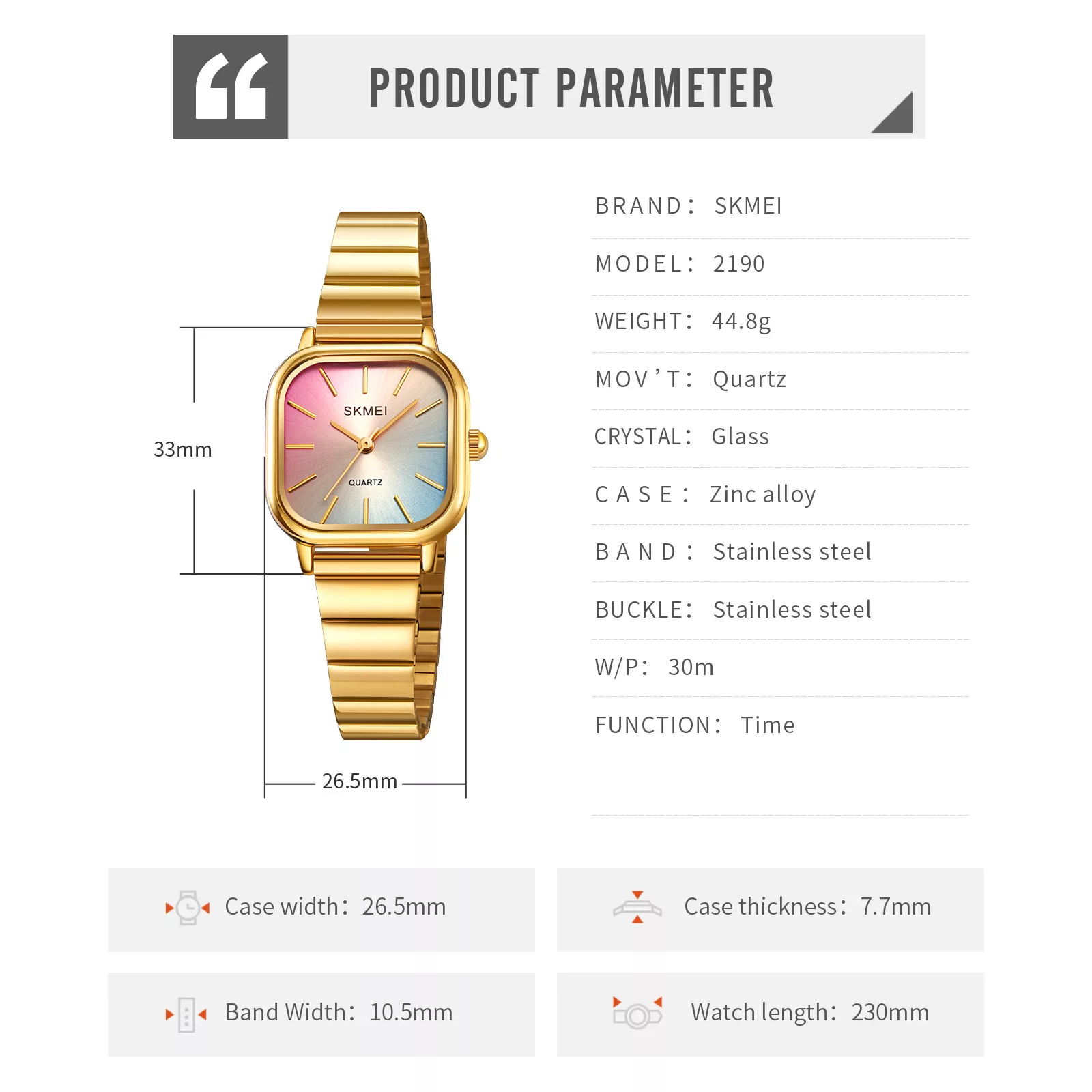 ساعت مچی عقربه‌ای کوارتز زنانه اسکمی مدل 2190GD به همراه دستبند