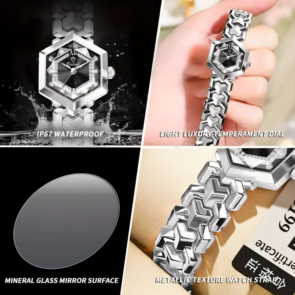 ساعت مچی عقربهای کوارتز زنانه بین باند مدل مینیمال لوکس بند استیل قفل دستبندی کد ۴