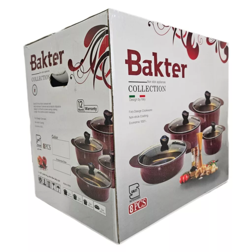 سرویس قابلمه و تابه گرانیتی 8 پارچه باکتر مدل دسته پروانه‌ای ایفل