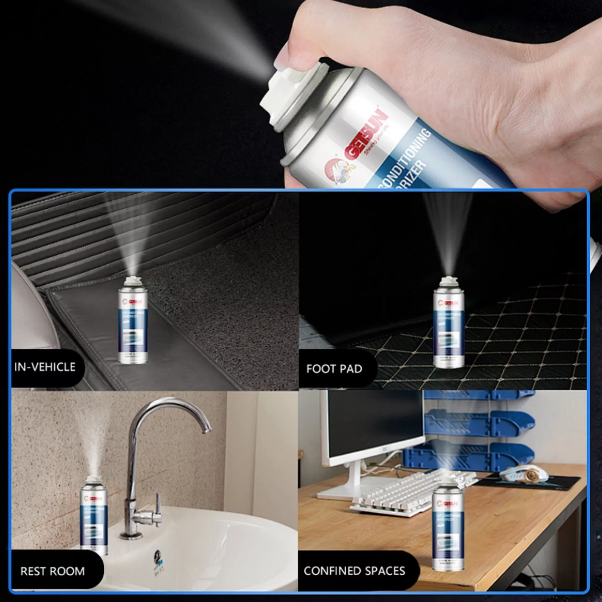 اسپری آنتی باکتریال سیستم تهویه خودرو گتسان مدل GT-9035G با رایحه توت فرنگی حجم 235 میلی‌لیتر
