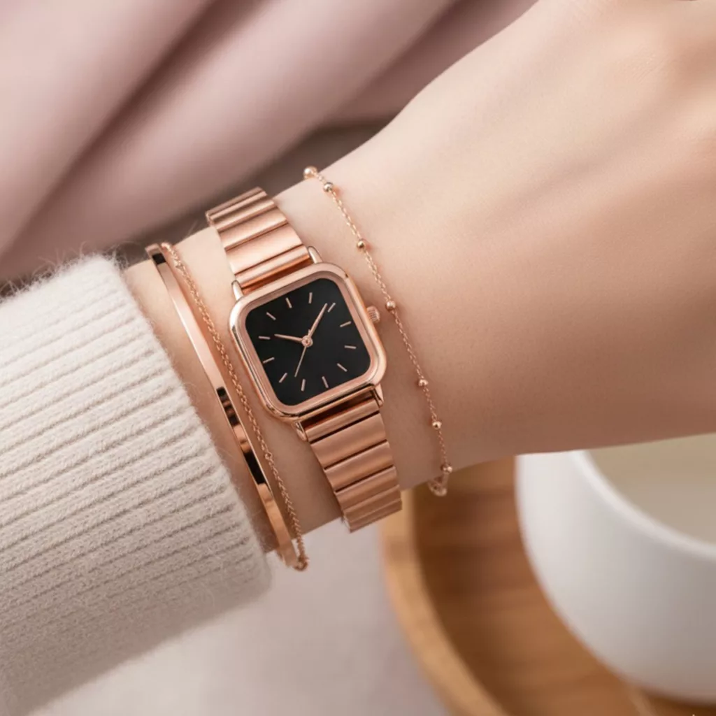 ساعت مچی عقربهای کوارتز زنانه مدل بند ریلی مربع کلاسیک 113B