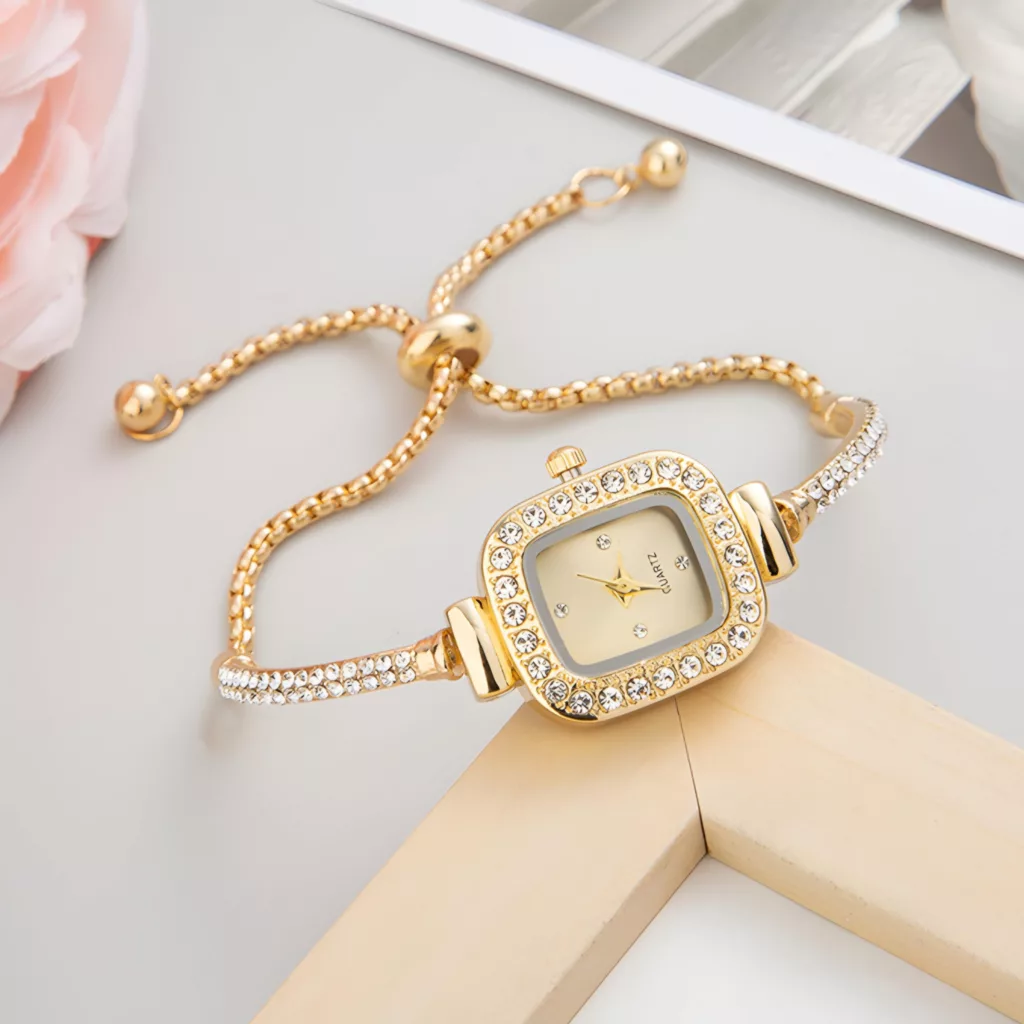 ساعت مچی عقربه ای زنانه مدل دور نگین بند کراواتی کد 5