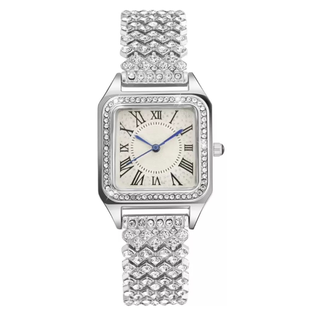 ساعت مچی عقربه ای زنانه مدل دور نگین بند فول نگین دستبندی کد 1