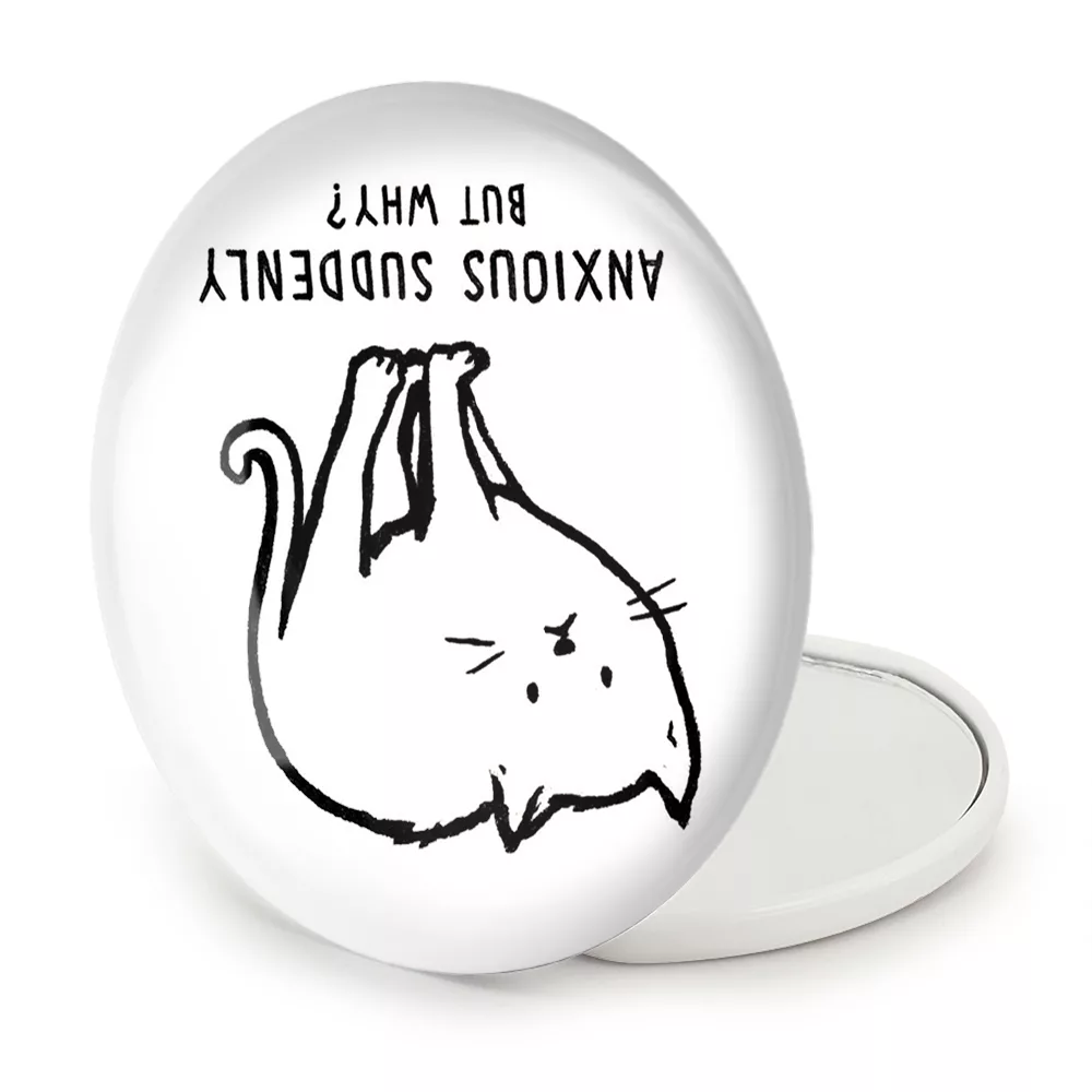 آینه جیبی خندالو طرح گربه مضطرب مدل تاشو کد 29317