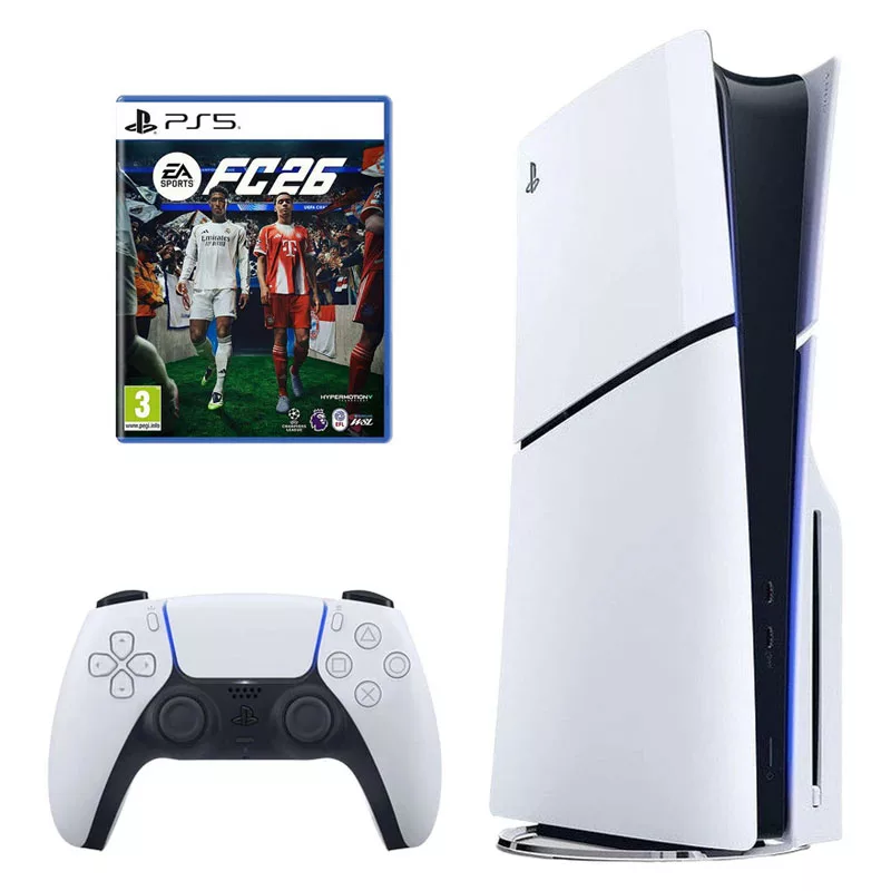 کنسول بازی سونی مدل PlayStation 5 Slim ریجن اروپا سری 2016A نسخه دیسک‌خور ظرفیت یک ترابایت به همراه بازی EA SPORTS FC 26