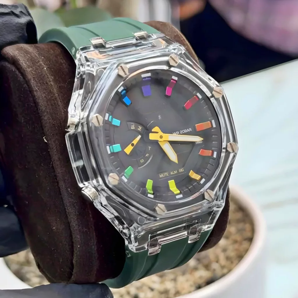 ساعت مچی عقربه ای مدل دو زمانه پمپی قاب شفاف کد s-m