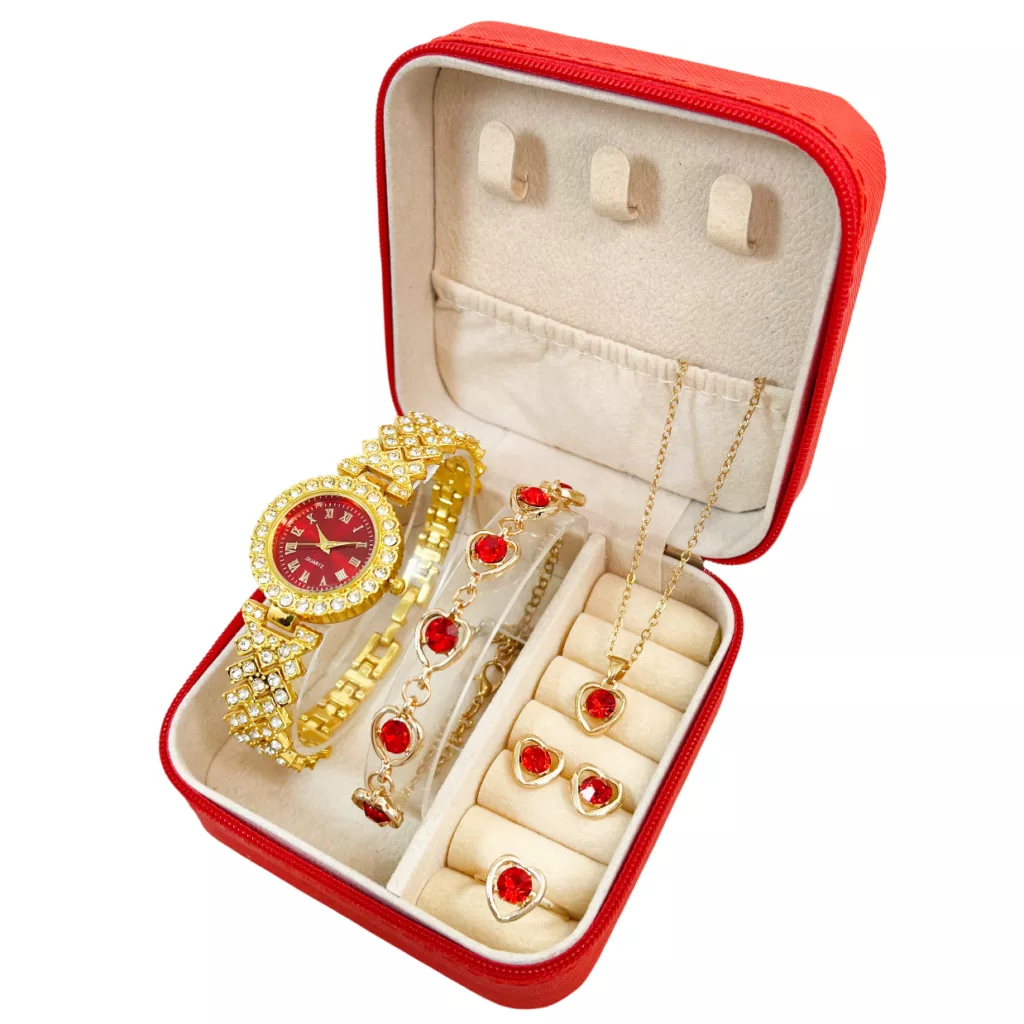 ست ساعت مچی عقربه‌ای کوارتز و ست زیورآلات زنانه مدل 439-8 RD G
