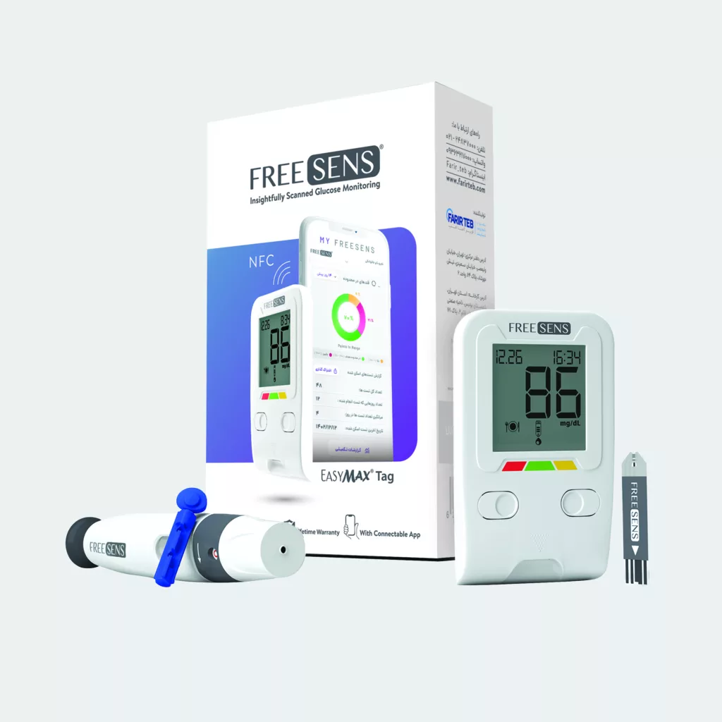 دستگاه تست قند خون فریسنس مدل TAG به همراه قلم و بسته 30 عددی سوزن تست قند خون
