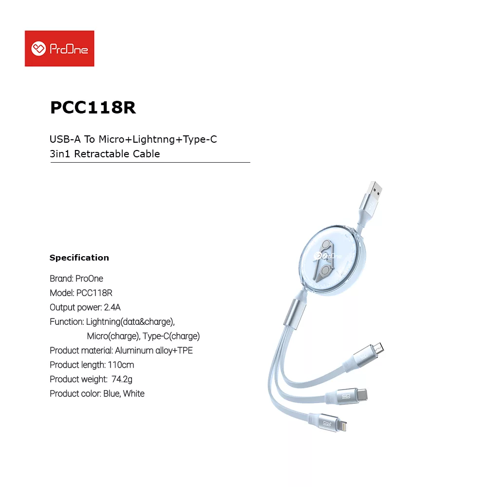 کابل تبدیل USB به USB-C / microUSB / لایتنینگ پرووان مدل PCC118R