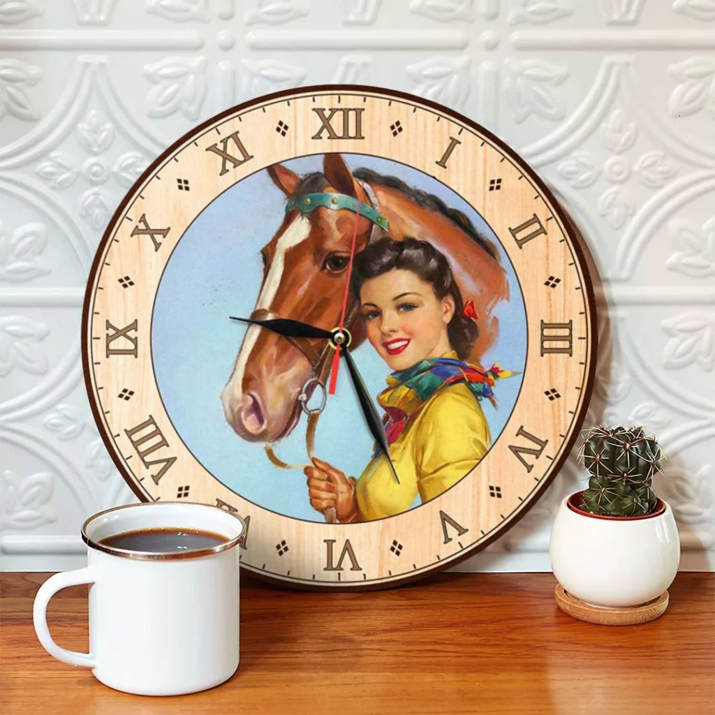 ساعت دیواری کوارتز طرح دختر و اسب کد 1363