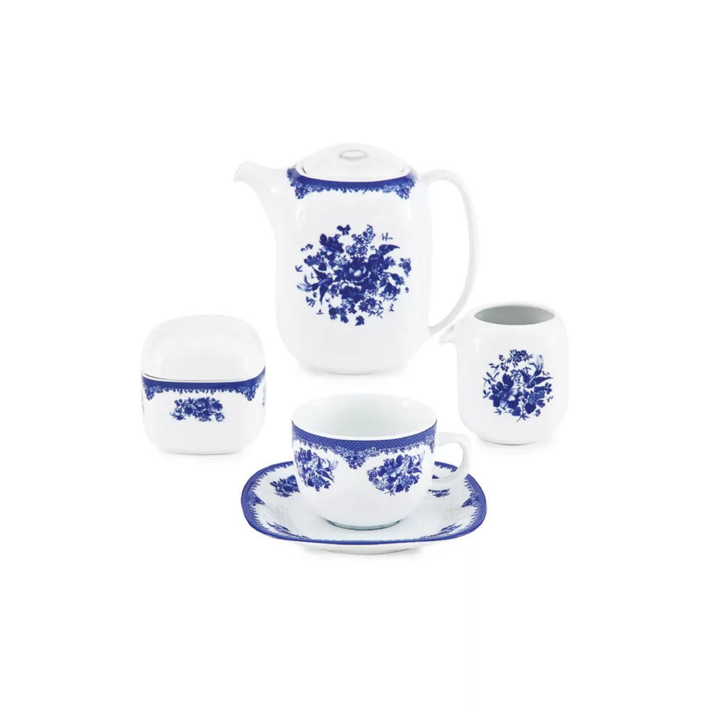 سرویس چینی 98 پارچه کامل چینی زرین ایران سری کواترو مدل فلورانس درجه یک