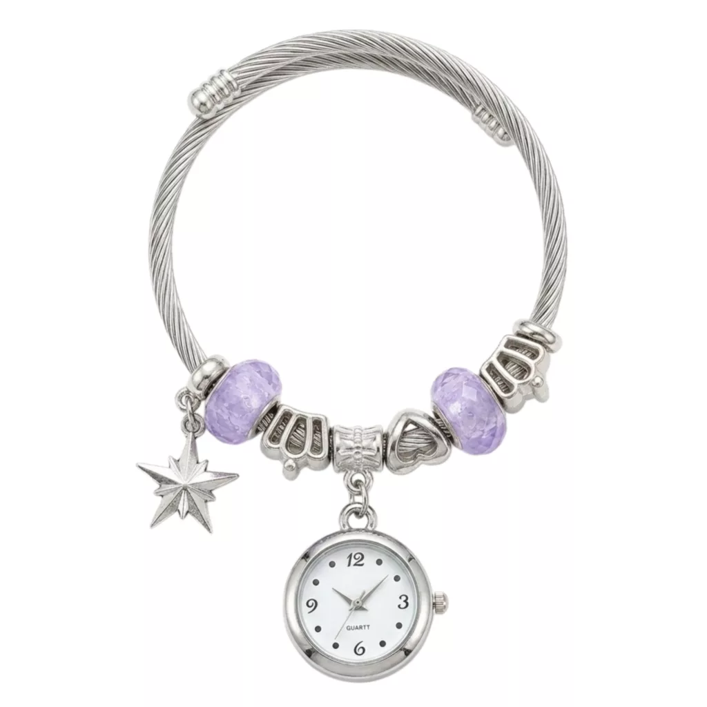 ساعت مچی عقربه‌ای کوارتز زنانه مدل لوکس مینیمال بند النگویی آویز دار کد ۵