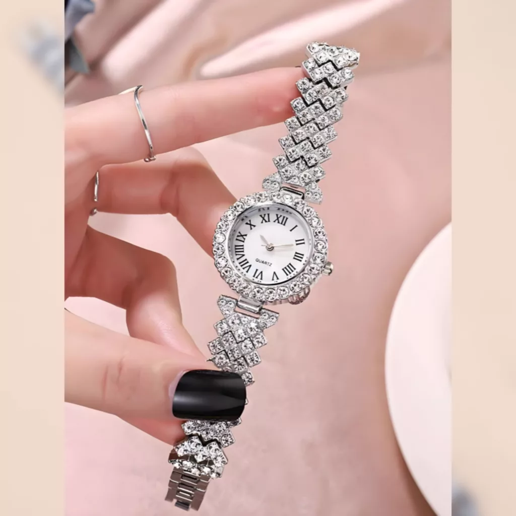 ساعت مچی عقربه‌ای کوارتز زنانه مدل فول نگین دستبندی