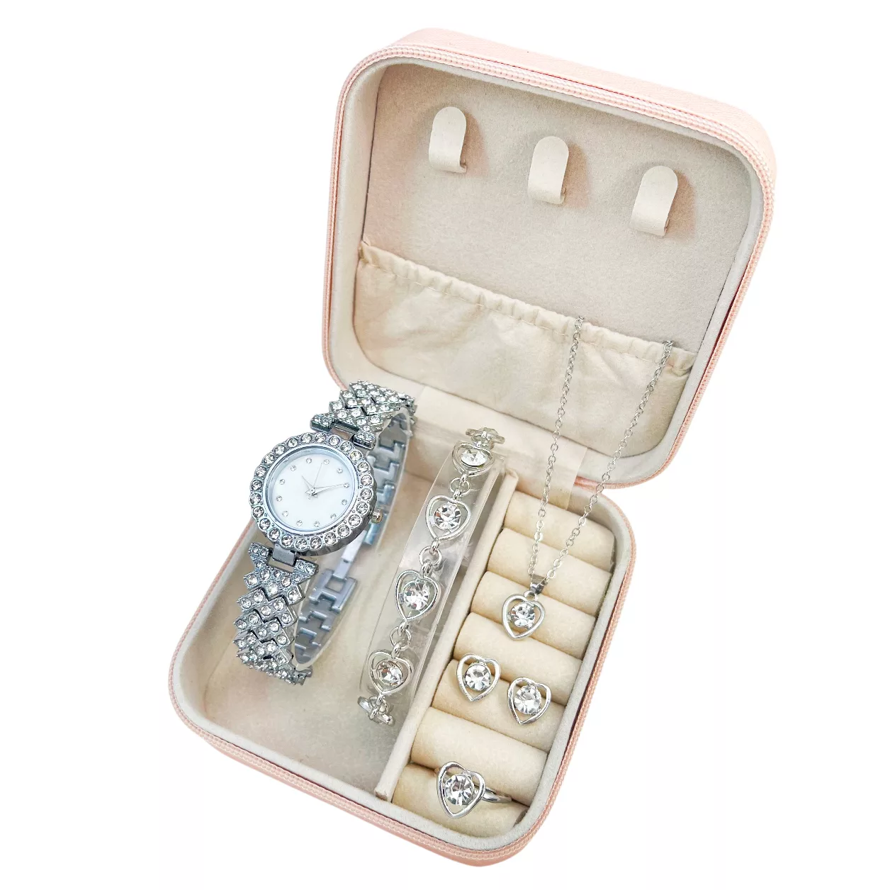 ست ساعت مچی عقربه‌ای کوارتز و ست زیورآلات زنانه مدل 438-7 SI