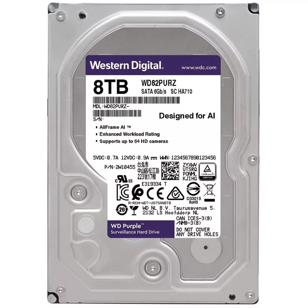 هارددیسک اینترنال وسترن دیجیتال مدل Purple WD82PURX-64GVLY0 ظرفیت 8 ترابایت