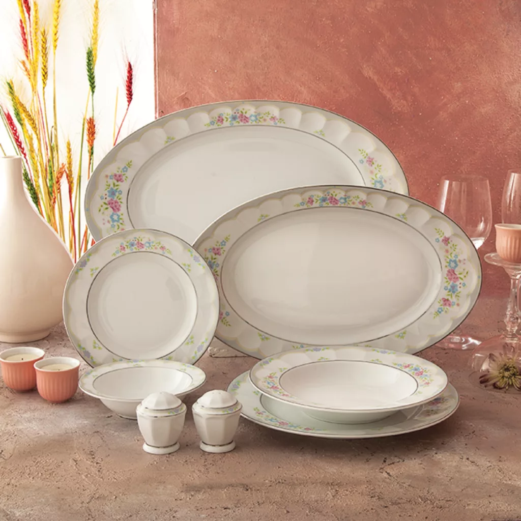 سرویس غذاخوری 29 پارچه چینی زرین ایران مدل نئوکلاسیک گلاریس درجه 3