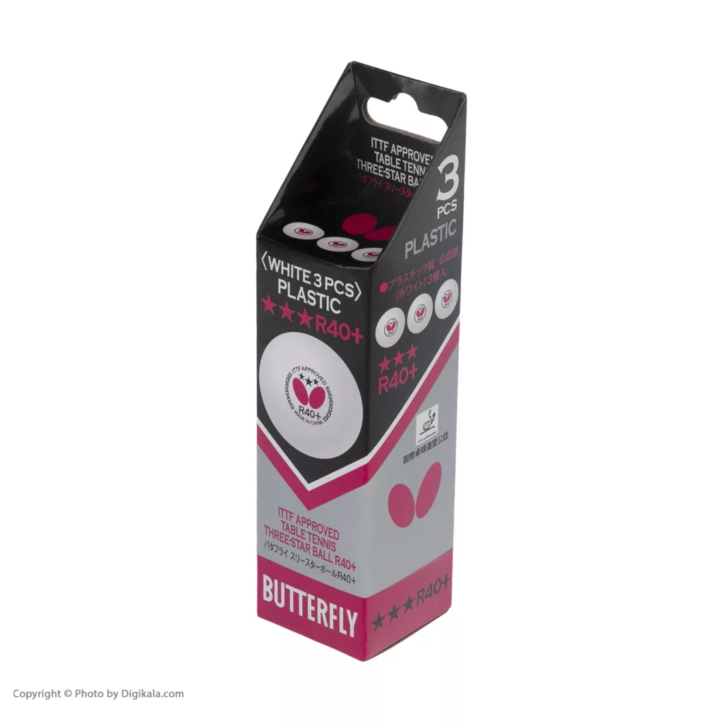 توپ پینگ پنگ باترفلای مدل +R40 سری Three Star بسته 3 عددی