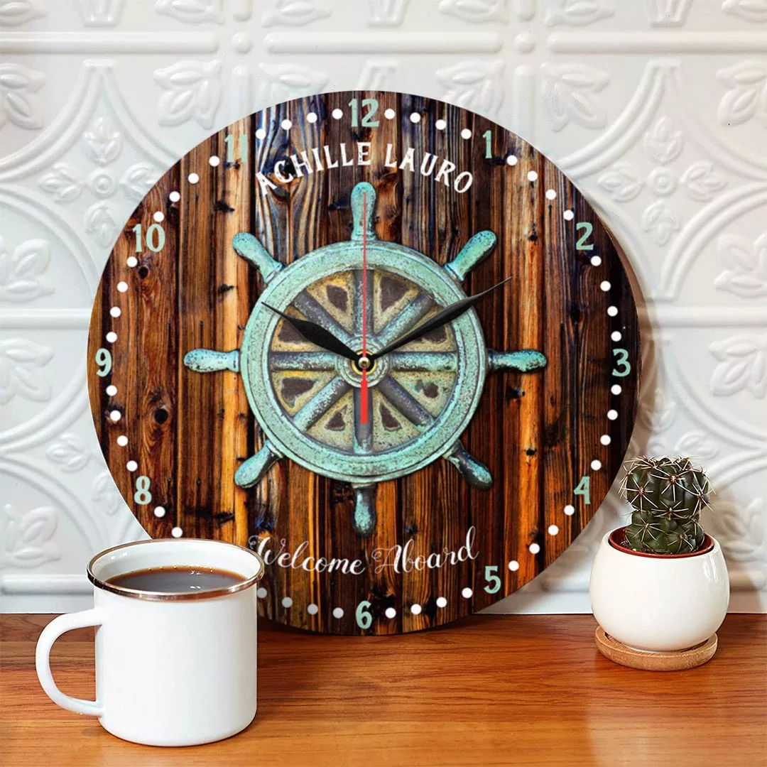 ساعت دیواری طرح سکان کشتی و چوب کد 1188