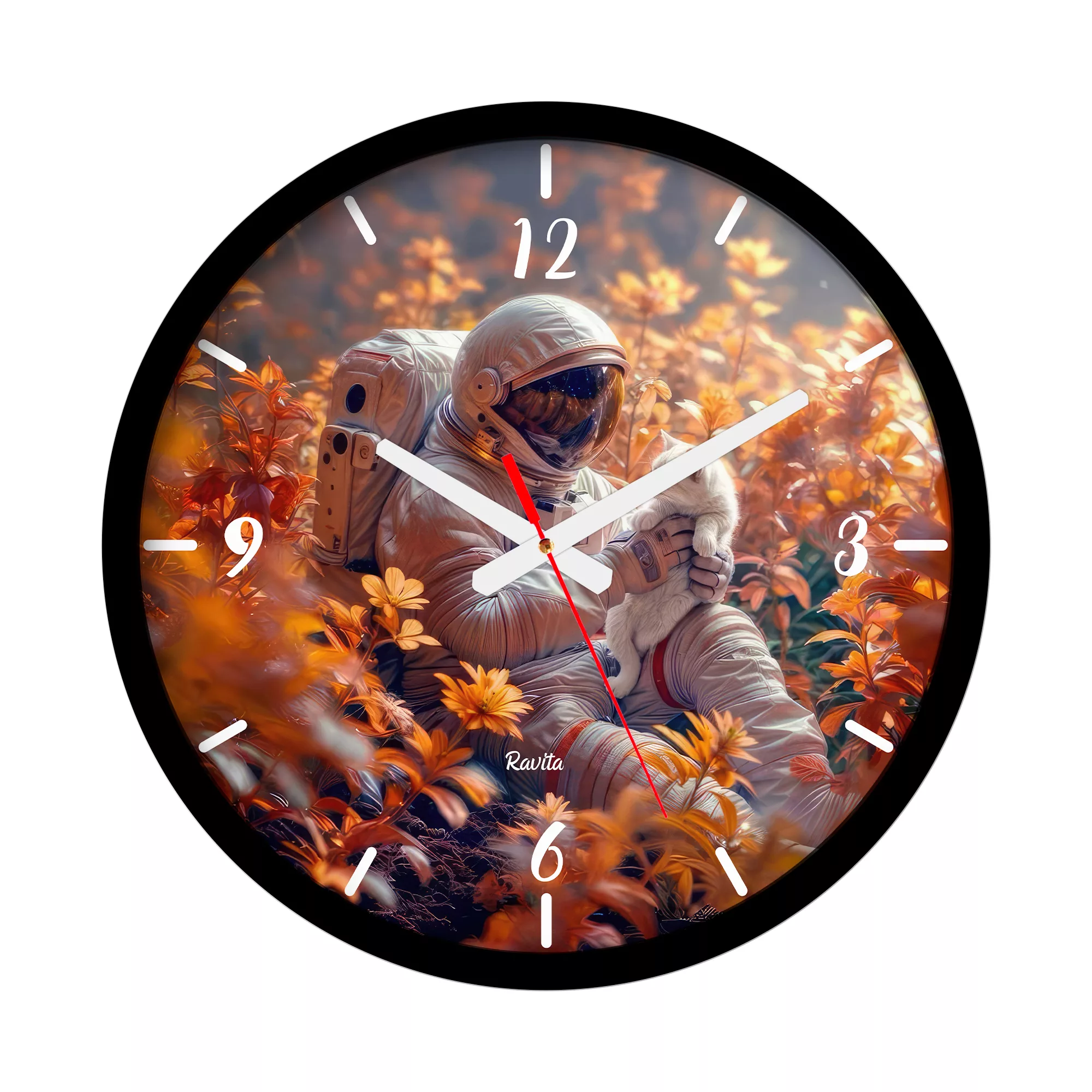 ساعت دیواری کوارتز راویتا مدل فضانورد و گربه کد 3711