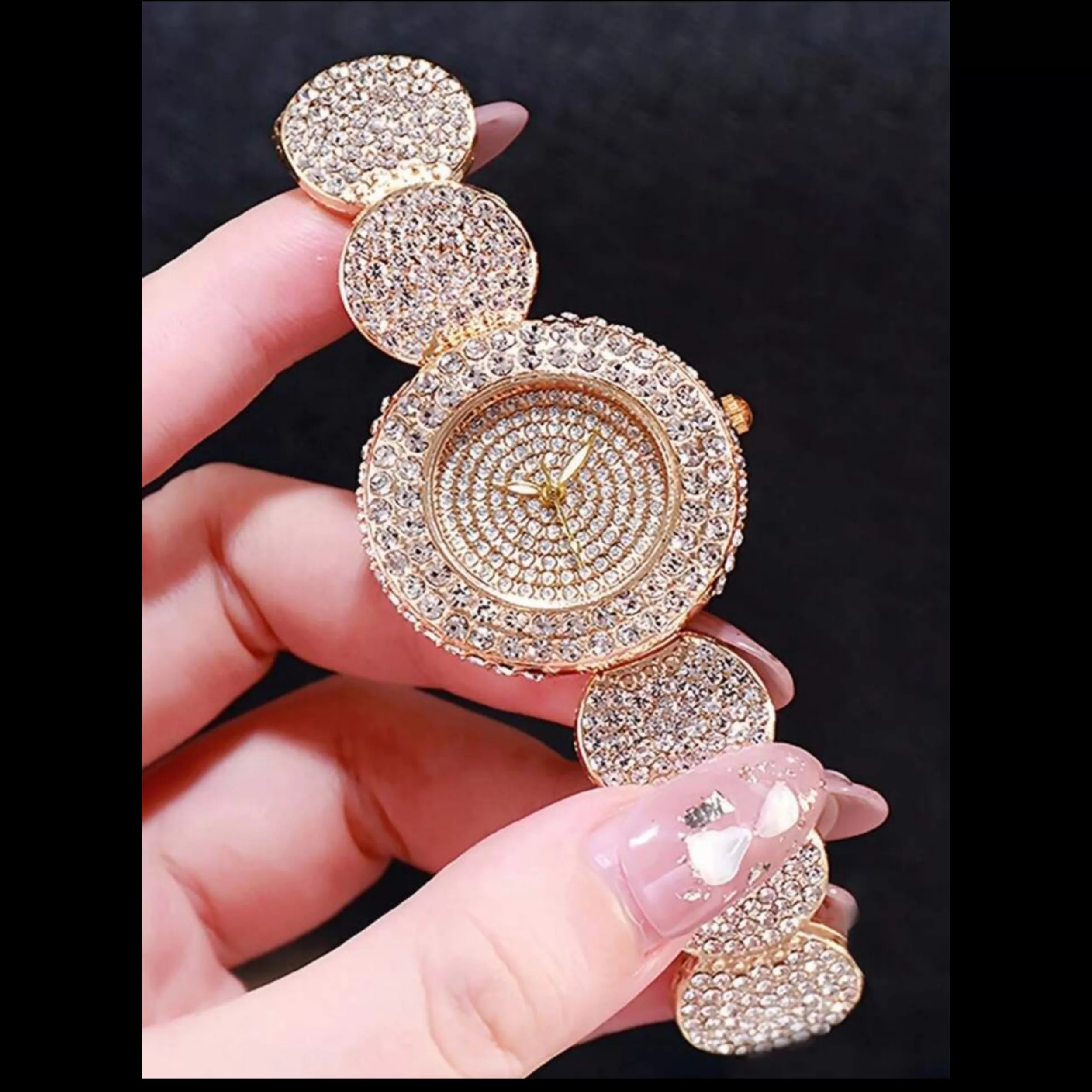 ساعت مچی عقربه ای زنانه مدل دستبندی فول نگین استون طرح جواهر کد 3