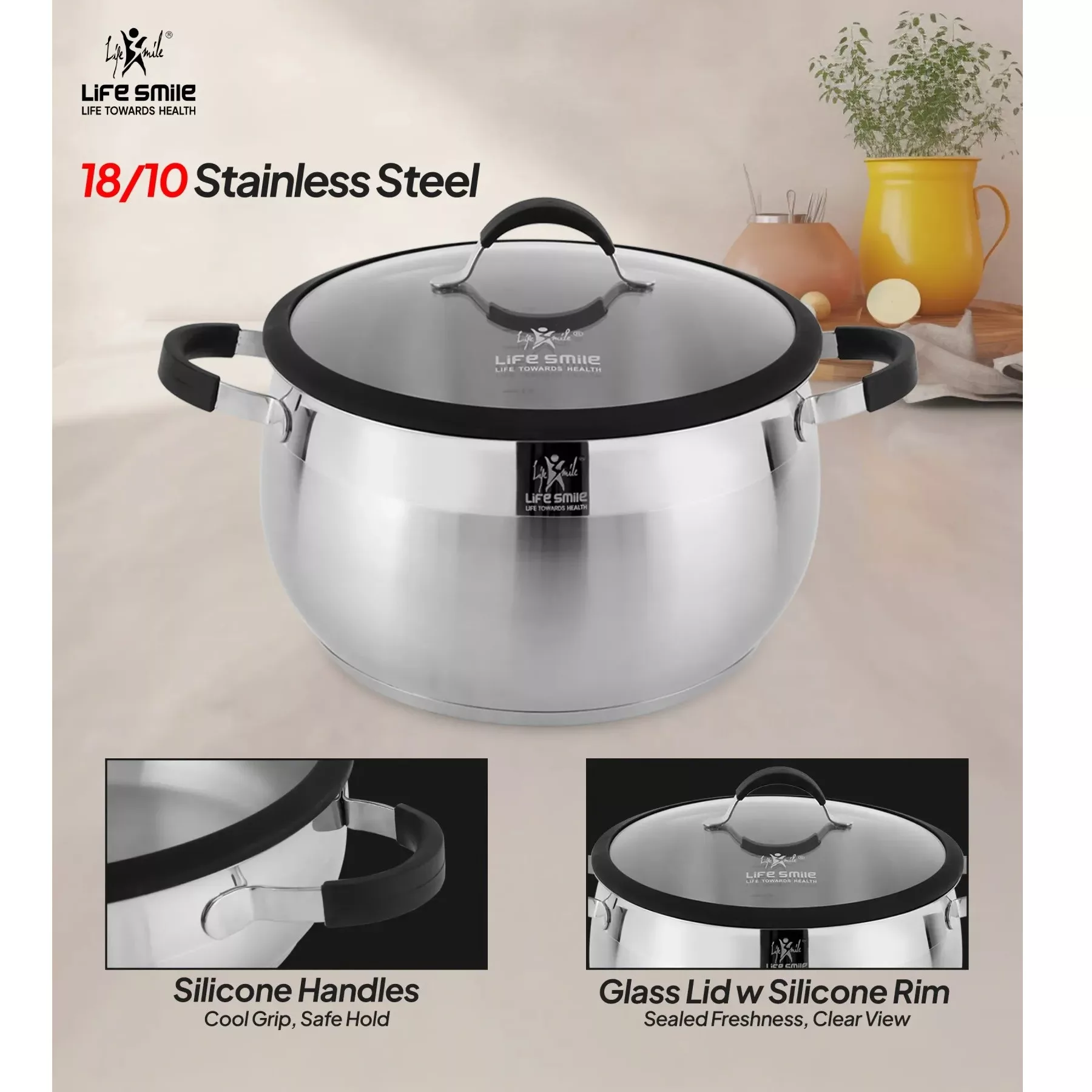 سرویس قابلمه استیل 6 پارچه لایف اسمایل مدل LIFEP22-6-1