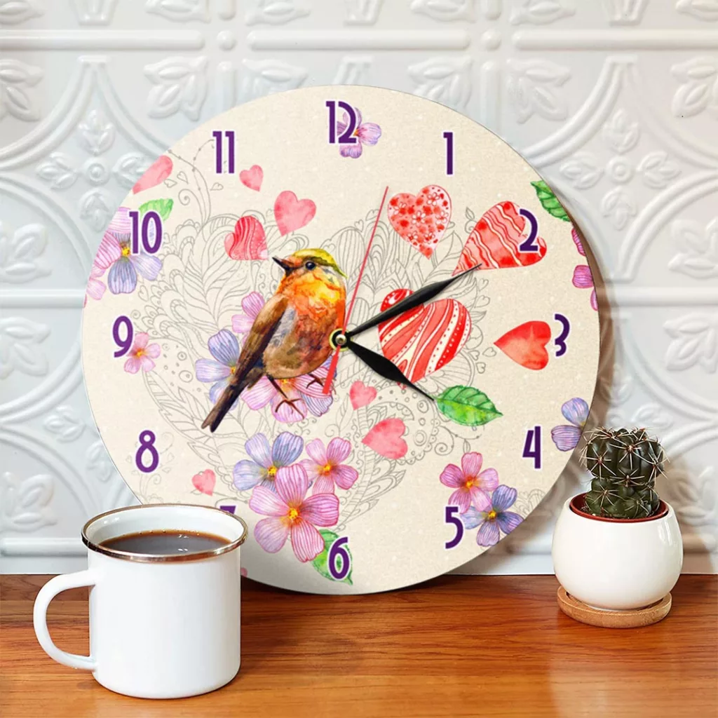 ساعت دیواری طرح گل و پرنده و قلب کد 1421