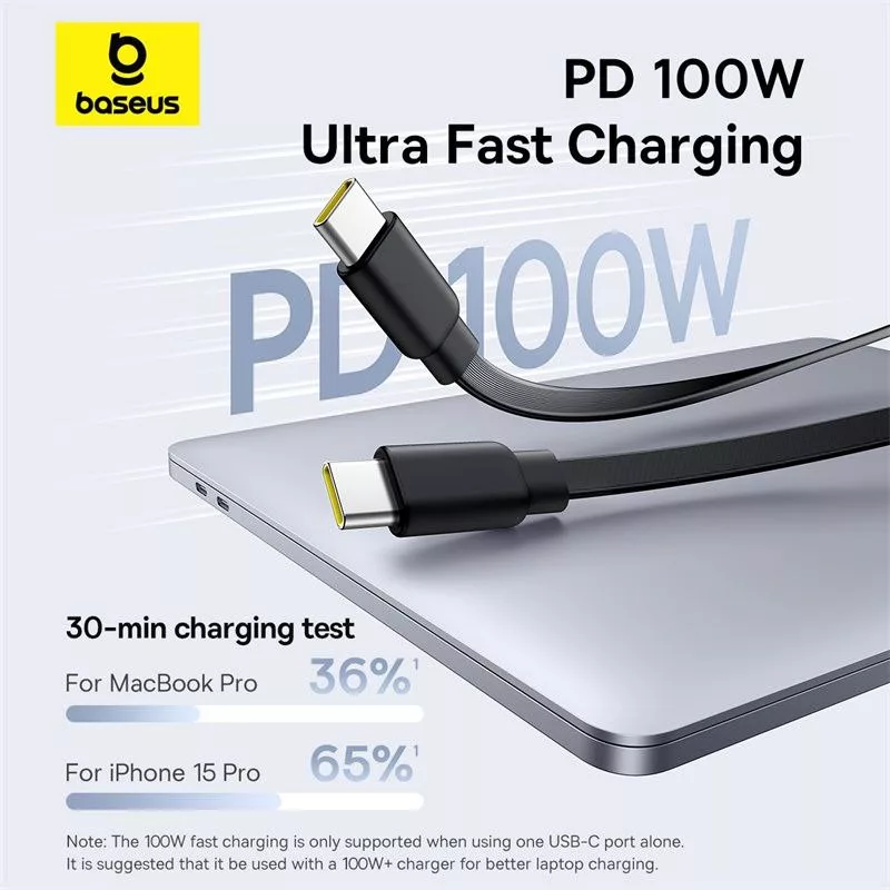 کابل تبدیل 1 به 2 USB-C بیسوس مدل Free2Pull 100W طول 1 متر
