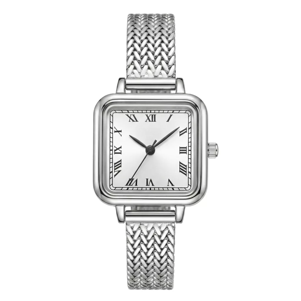 ساعت مچی عقربه‌ای کوارتز زنانه مدل اسپرت مینیمال بند استیل طرح بافت گندمی کد ۴