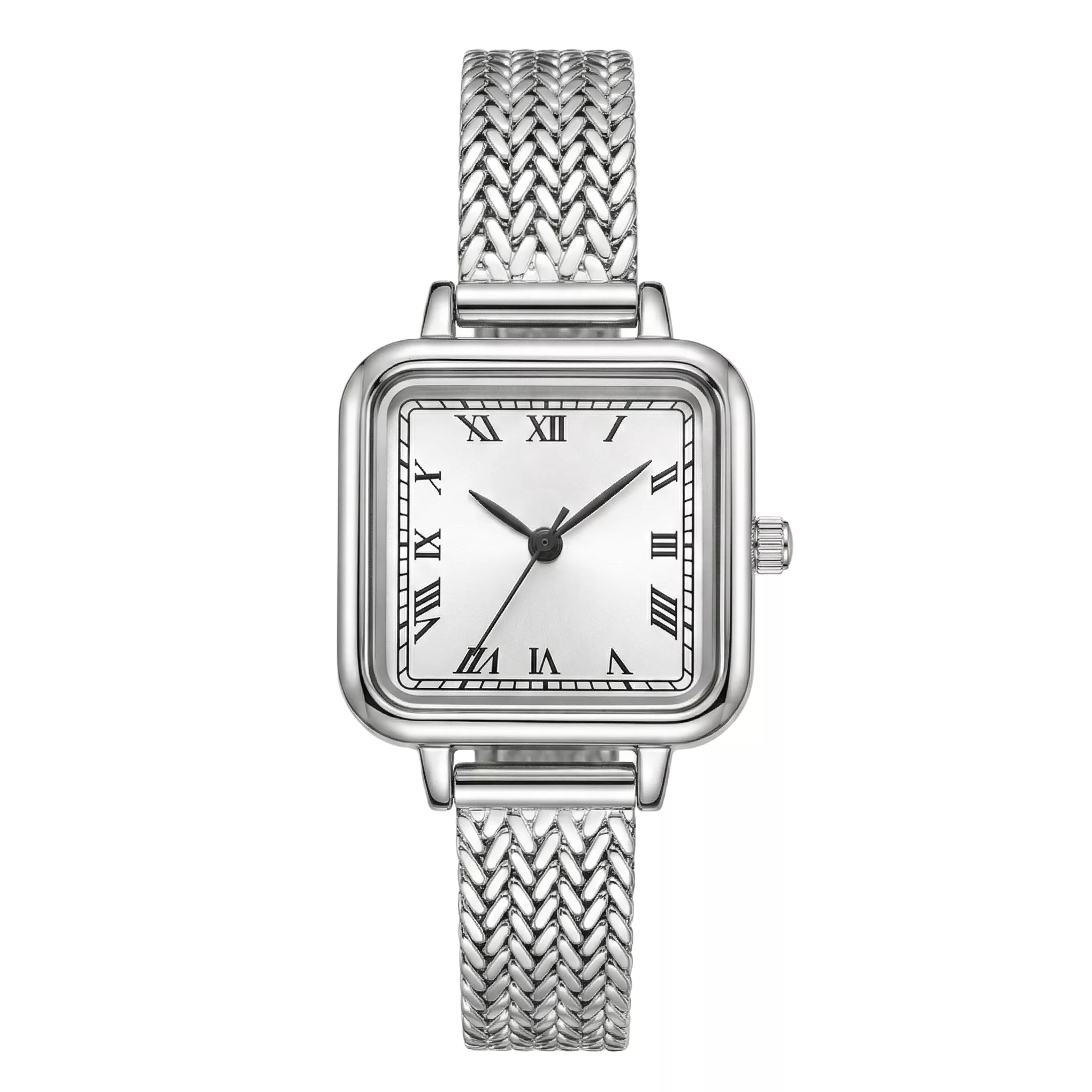 ساعت مچی عقربه‌ای کوارتز زنانه مدل اسپرت مینیمال بند استیل طرح بافت گندمی کد ۴