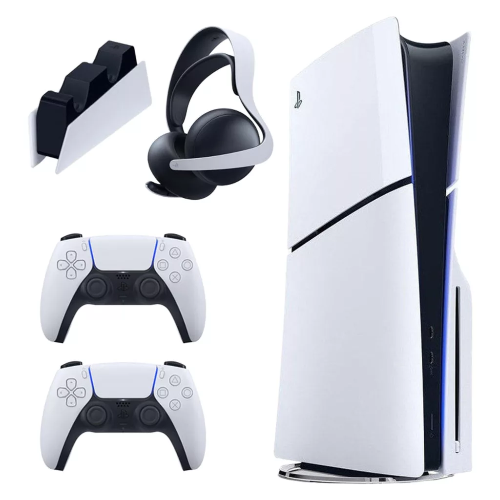 کنسول بازی سونی مدل PlayStation 5 Slim ظرفیت یک ترابایت ریجن 2016A اروپا به همراه دسته اضافی و پایه شارژر و هدست Elite