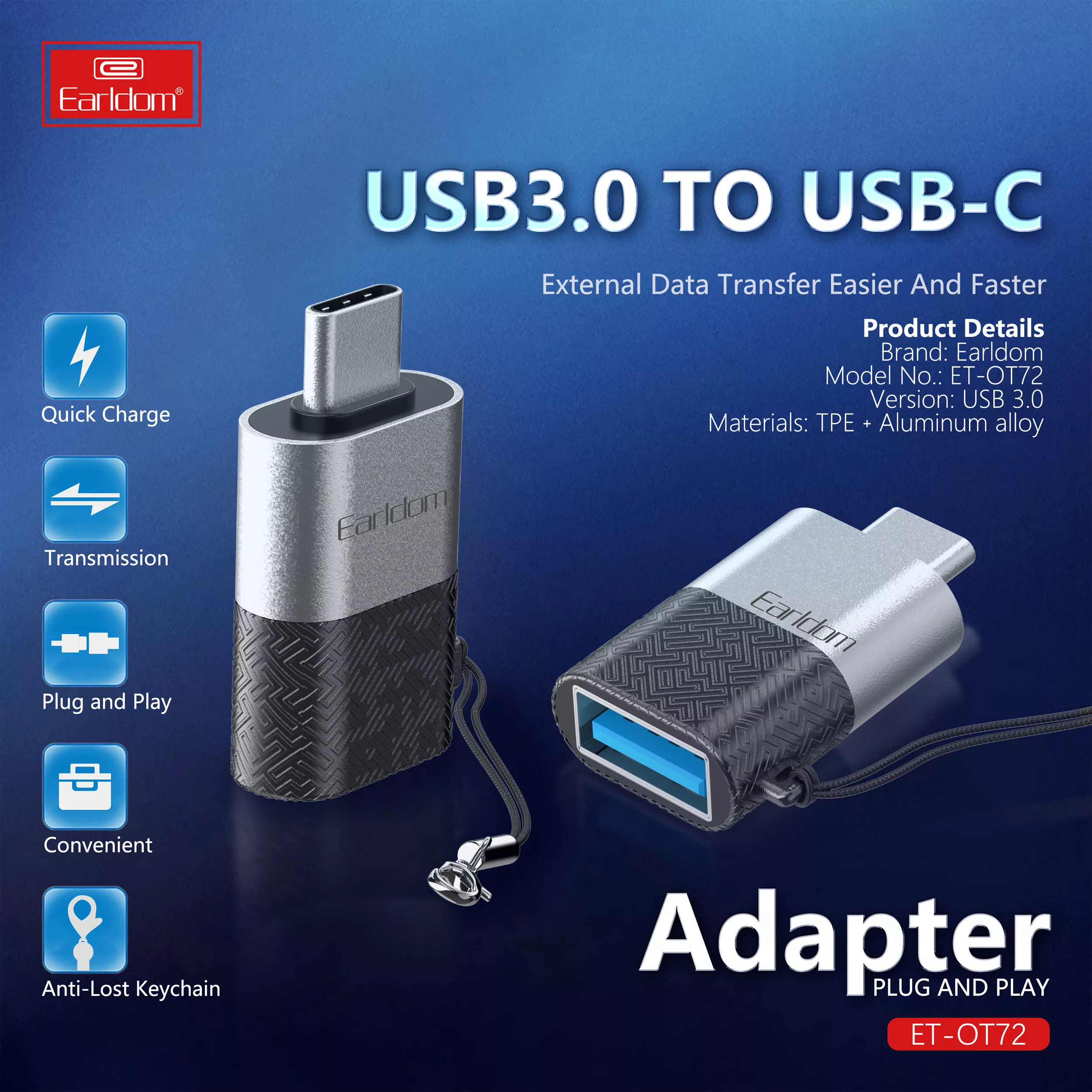 مبدل OTG USB3 به USB-C ارلدام مدل OT72