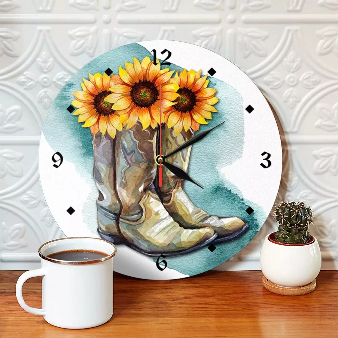 ساعت دیواری مدل 1194 طرح چکمه و گل آفتابگردان