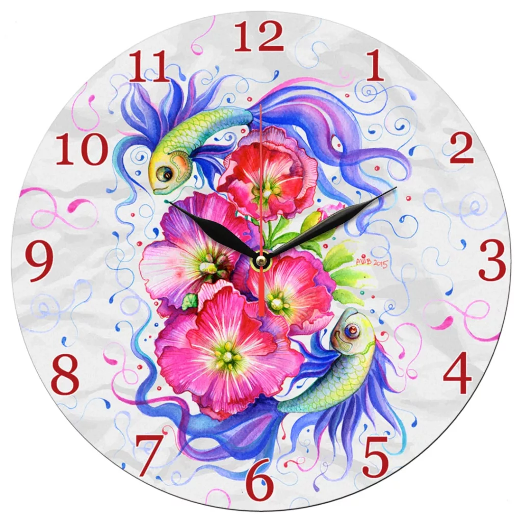 ساعت دیواری طرح ماهی و گل کد 1007