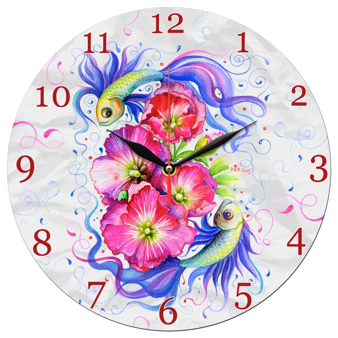 ساعت دیواری طرح ماهی و گل کد 1007 ساعت دیواری طرح ماهی و گل کد 1007