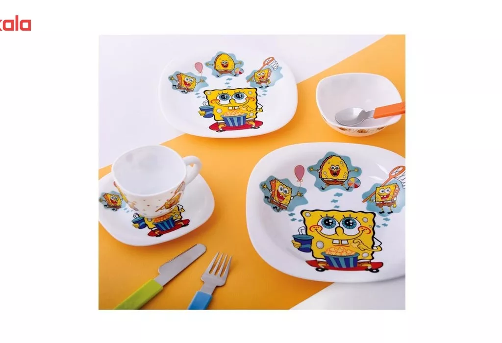 سرویس غذاخوری 5 پارچه کودک پارس اوپال طرح Sponge Bob