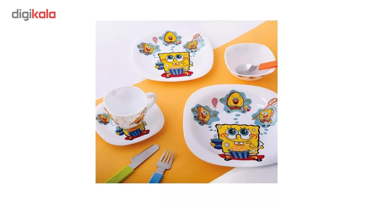 سرویس غذاخوری 5 پارچه کودک پارس اوپال طرح Sponge Bob